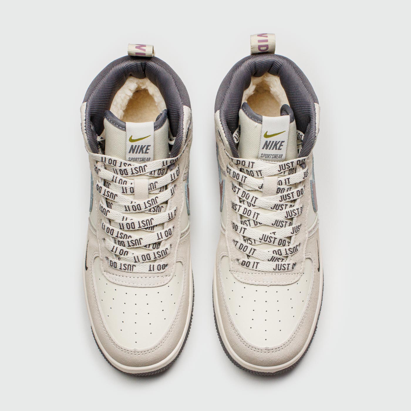 Кроссовки Nike Air Force 1 Mid Grey / Wh. with Fur Wmns Кроссовки Nike Air Force 1 Mid Grey / Wh. with Fur Wmns