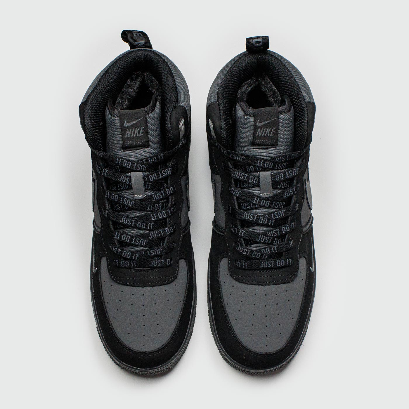 Кроссовки Nike Air Force 1 Mid Black / Grey with Fur
