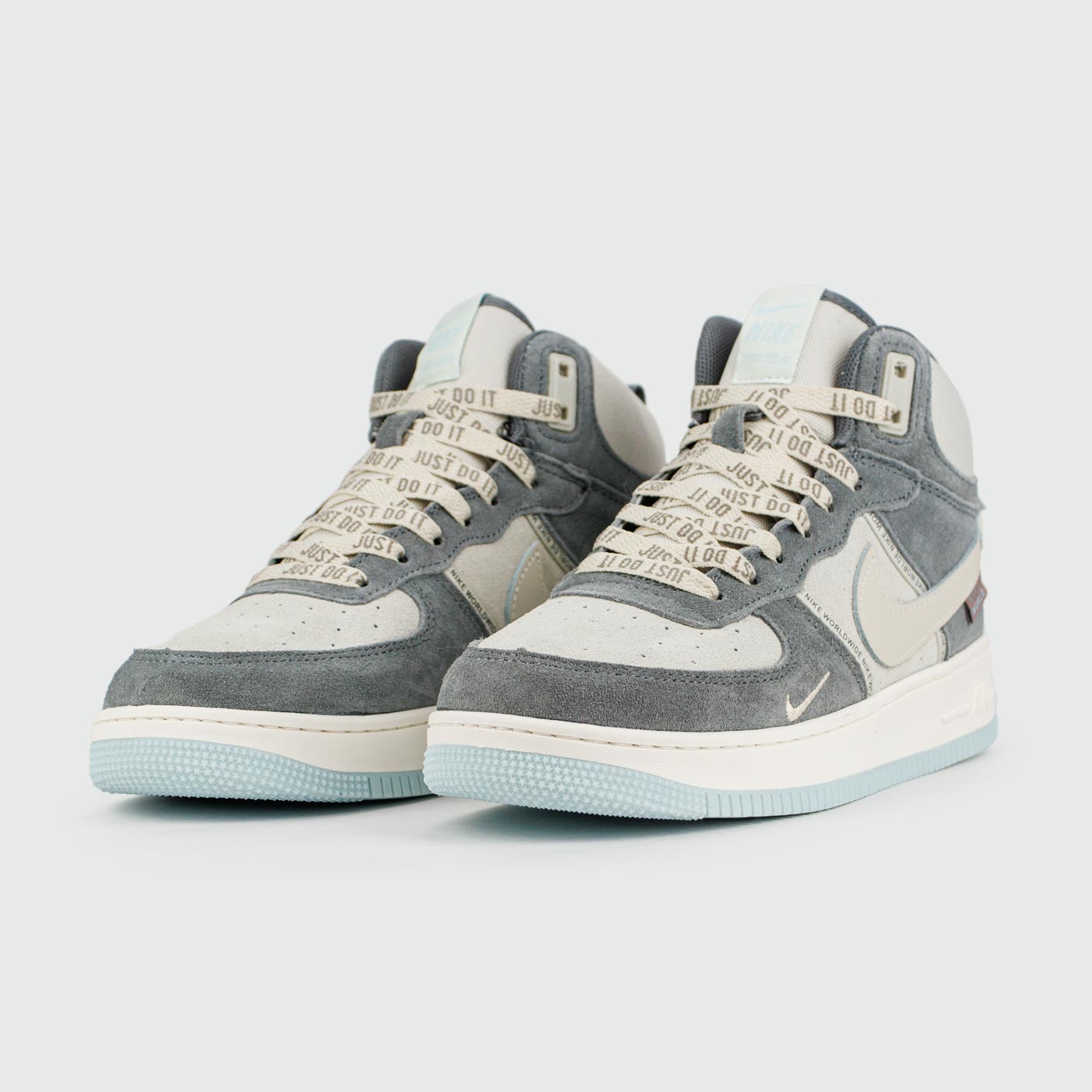 Кроссовки Nike Air Force 1 Mid Grey / White Blue Ftwr. with Fur Wmns Кроссовки Nike Air Force 1 Mid Grey / White Blue Ftwr. with Fur Wmns