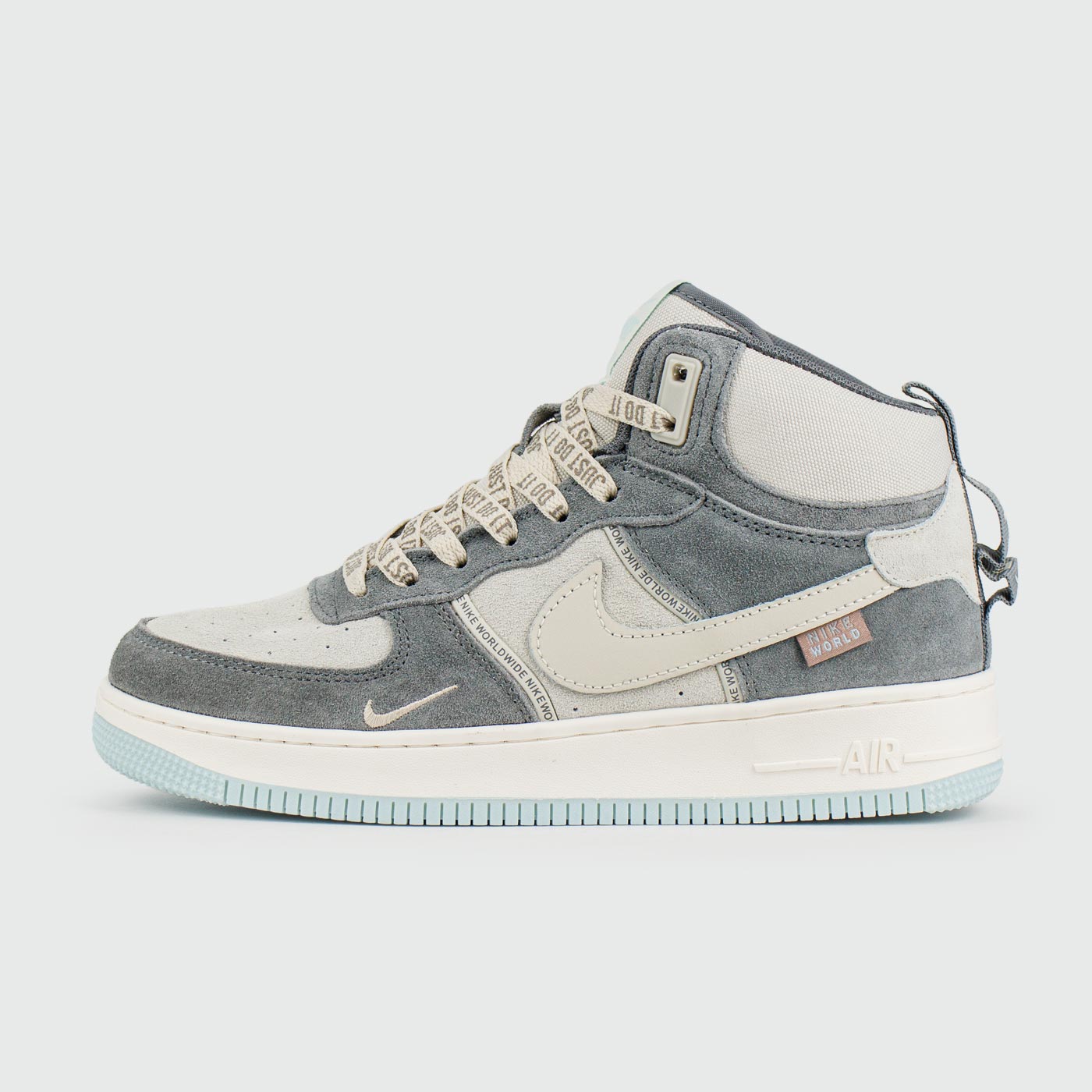 Кроссовки Nike Air Force 1 Mid Grey / White Blue Ftwr. with Fur Wmns Кроссовки Nike Air Force 1 Mid Grey / White Blue Ftwr. with Fur Wmns